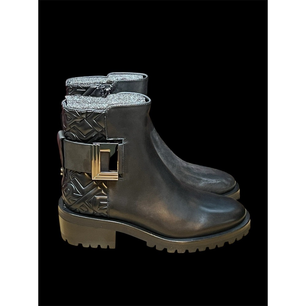 Size 5 M -Karl Lagerfeld‎ Paris VARA Black Leather Ankle Boots Womens Buckle New